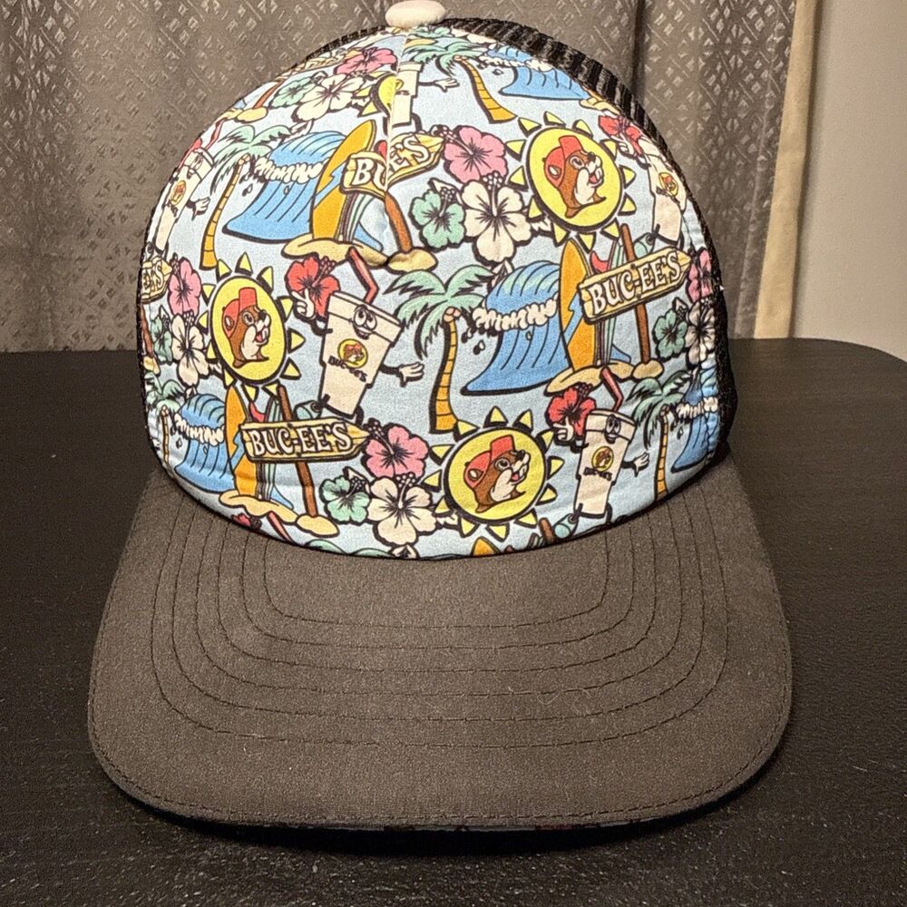 Buc-ee's Tropical Beaver Gas Station Trucker Snapback Hat Cap Black Mesh Adult